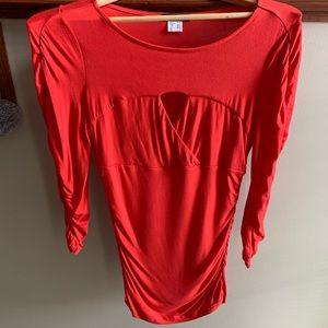 Venus Red rouched peekaboo long sleeve blouse